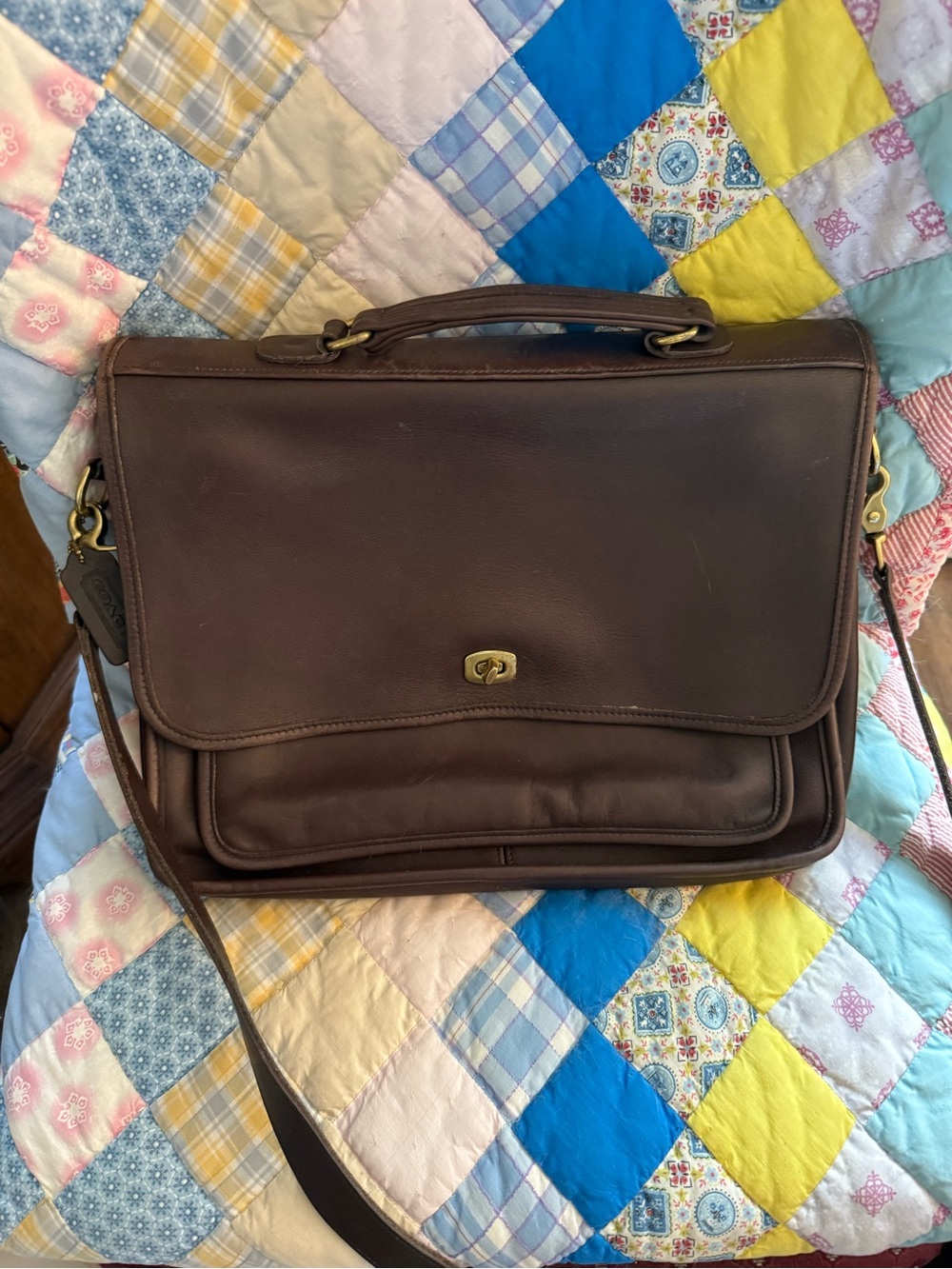Coach Brown Leather Laptop Briefcase with Shoulder Strap